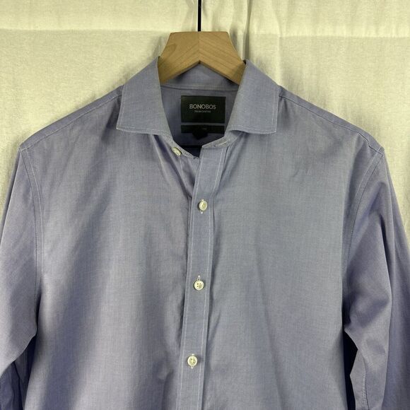 Bonobos Italian Shirting Slim Fit Blue Button Up Dress Shirt Mens Size 16/33 - Picture 4 of 12